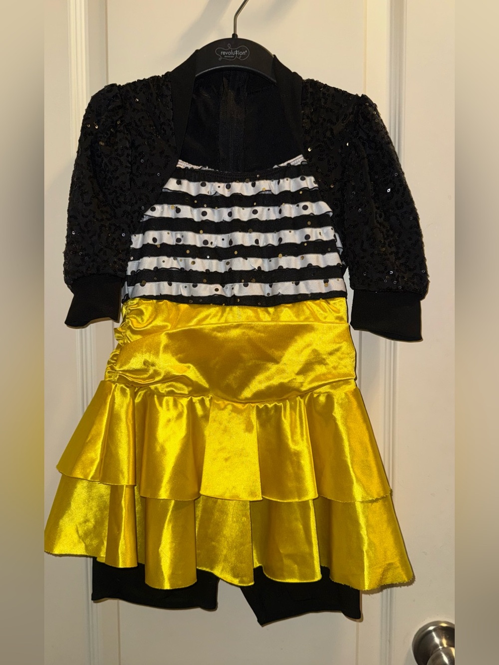 Weissman Black Sequin Bolero with Yellow Satin Tiered Dress